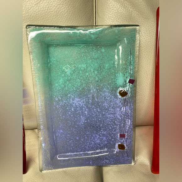 Fused art glass plates and bowl set of 4 - Picture 3 of 16